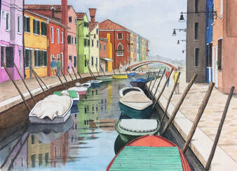 Burano Venice Canal watercolor